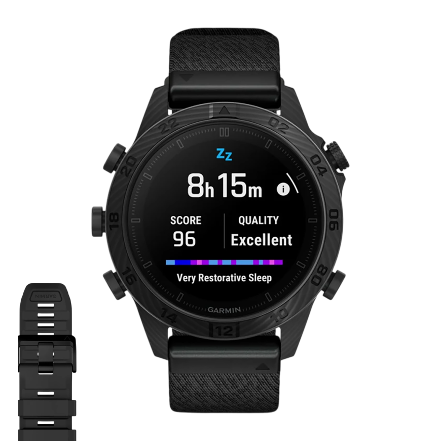Спортивные часы Garmin MARQ Commander (Gen 2) Carbon Edition, чёрный нейлоновый ремешок, чёрный силиконовый ремешок