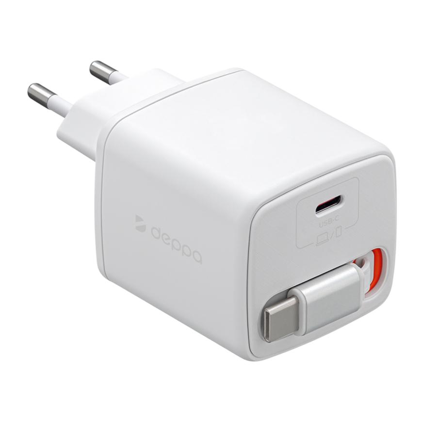 Сетевое зарядное устройство со встроенным кабелем Deppa мощностью 45 Вт (USB-C) (GaN)