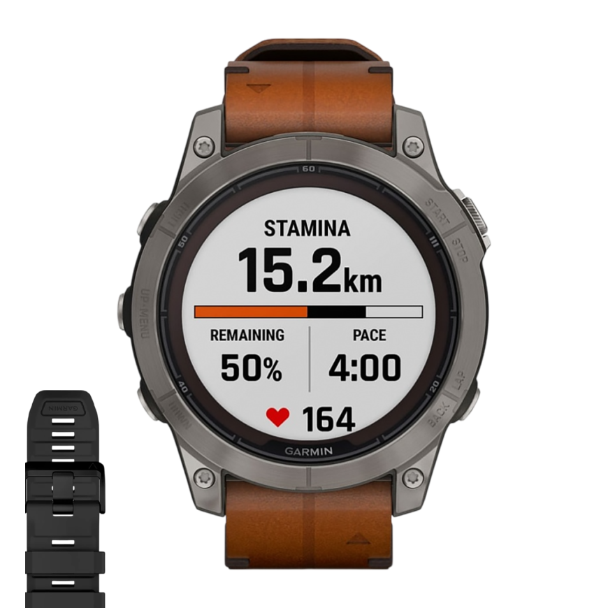 Спортивные часы Garmin fenix 7 Pro Sapphire Solar Edition, 47 мм, каштановый кожаный ремешок, чёрный силиконовый ремешок
