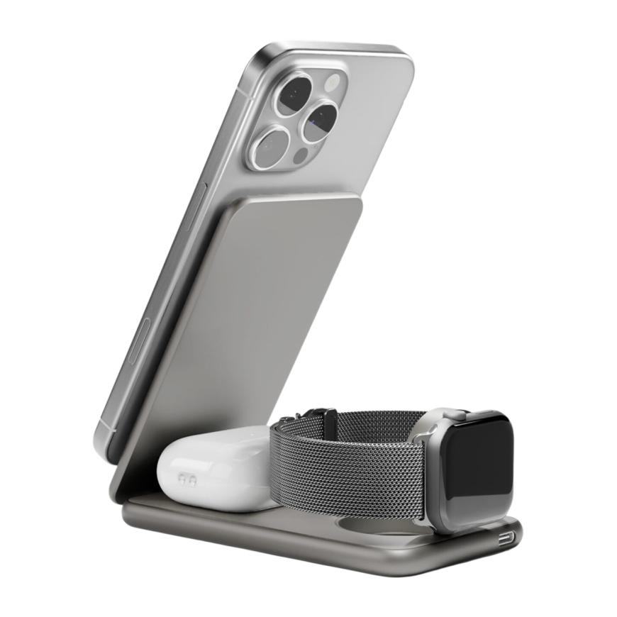 Складная зарядная станция MagSafe VLP Alum Power Pro для iPhone, Apple Watch и AirPods (Qi2)