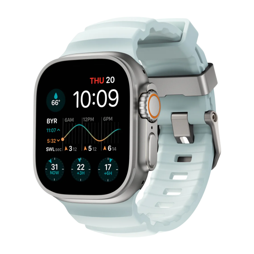 Спортивный ремешок Nomad Rocky Point Band Limited Edition Icy Blue Glow для Apple Watch 44, 45, 46 мм, Ultra и Ultra 2
