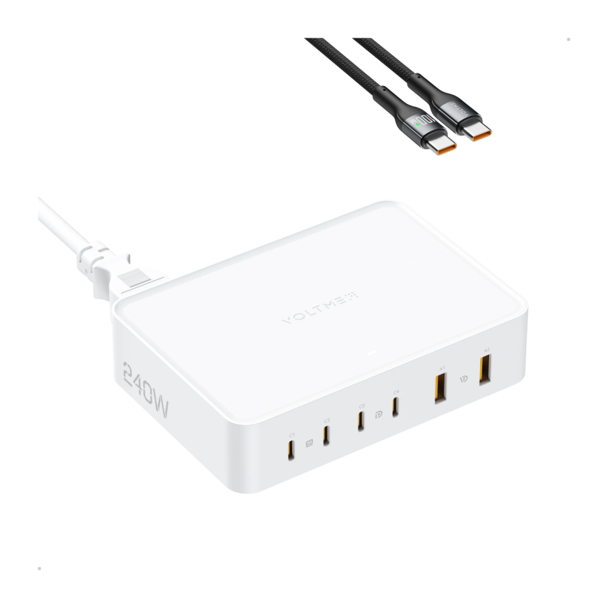 Сетевое зарядное устройство VOLTME Revo 240 мощностью 240 Вт (4 USB-C, 2 USB-A) (GaN) и кабель USB-C (1,2 м)