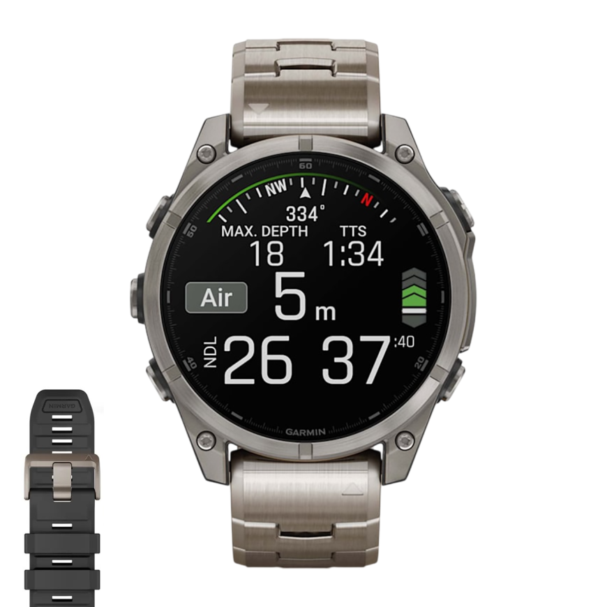Спортивные часы Garmin fenix 8, 47 мм, AMOLED, титановый блочный браслет, силиконовый ремешок цвета чёрный/«серая галька»