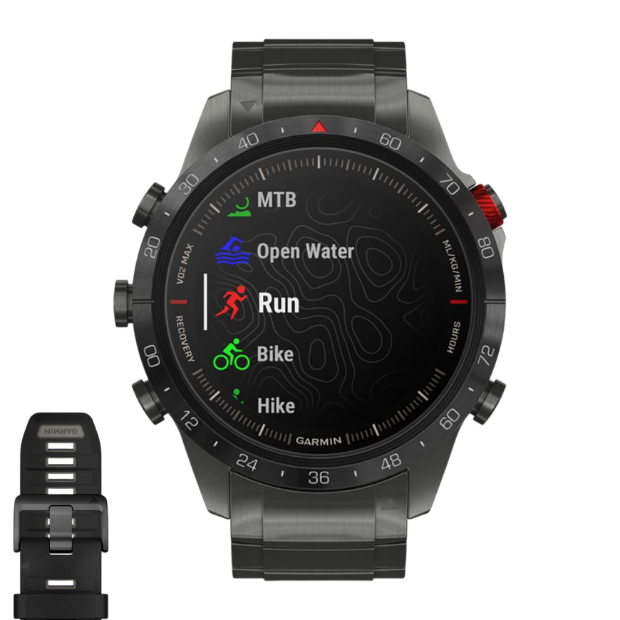Спортивные часы Garmin MARQ Athlete (Gen 2) Performance Edition, гибридный блочный браслет, силиконовый ремешок цвета «красная плазма»