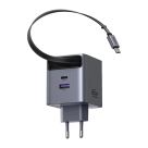Сетевое зарядное устройство со встроенным кабелем Ugreen Nexode Pro мощностью 65 Вт (USB-C, USB-A) (GaN) (X615) - фото 3