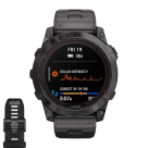Спортивные часы Garmin fenix 7X Pro Sapphire Solar Edition, 51 мм, титановый блочный браслет, чёрный силиконовый ремешок