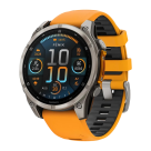 Умные спортивные часы Garmin fenix 8, 47 мм, AMOLED, сапфир, титан, силиконовый ремешок цвета «оранжевый/графит»