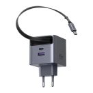 Сетевое зарядное устройство со встроенным кабелем Ugreen Nexode Pro мощностью 45 Вт (USB-C, USB-A) (GaN) (X614) - фото 2