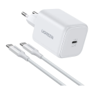 Сетевое зарядное устройство Ugreen мощностью 45 Вт (USB-C) (GaN) и кабель USB-C с оплёткой (1 м) (X524)