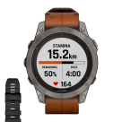 Спортивные часы Garmin fenix 7 Pro Sapphire Solar Edition, 47 мм, каштановый кожаный ремешок, чёрный силиконовый ремешок