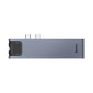 Многопортовый адаптер Baseus Thunderbolt C+ Pro с двойным коннектором USB-C (USB-C PD 87 Вт, 2 USB-A 3.0, SD, microSD, HDMI 4K 30 Гц, Gigabit Ethernet)