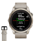 Спортивные часы Garmin fenix 7S Pro Sapphire Solar Edition, 42 мм, кожаный ремешок цвета «известняк», светло-песочный силиконовый ремешок