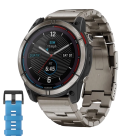 Спортивные часы Garmin quatix 7X Solar Edition, 51 мм, титановый блочный браслет, голубой силиконовый ремешок - фото 2