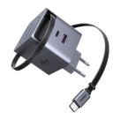 Сетевое зарядное устройство со встроенным кабелем Ugreen Nexode Pro мощностью 65 Вт (USB-C, USB-A) (GaN) (X615)