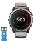 Спортивные часы Garmin quatix 7X Solar Edition, 51 мм, титановый блочный браслет, голубой силиконовый ремешок