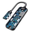 Многопортовый адаптер Baseus с двойным коннектором USB-C (USB-C PD 100 Вт, 2 USB-A 3.0, SD, microSD, 2 HDMI 4K 30 Гц, Gigabit Ethernet) - фото 3
