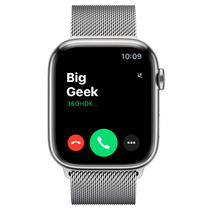 Apple Watch Series 7 GPS + Cellular, 45mm, корпус из стали серебристого цвета, серебристый миланский сетчатый браслет (Milanese Loop)