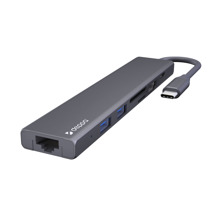 Многопортовый адаптер Deppa с кабель-коннектором USB-C (USB-C PD 100 Вт, 2 USB-A 3.0, SD, microSD, HDMI 4K 30 Гц, Gigabit Ethernet)