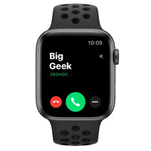 Apple Watch Series 5 Nike+ GPS, 44mm, корпус из алюминия цвета «серый космос», спортивный ремешок цвета «антрацитовый/чёрный»