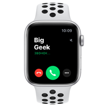 Apple Watch SE Nike+ GPS, 44mm, корпус из алюминия серебристого цвета, спортивный ремешок цвета «чистая платина/чёрный»