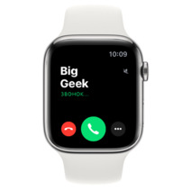 Apple Watch Series 8 GPS + Cellular, 45mm, корпус из стали серебристого цвета, спортивный ремешок (Sport Band) белого цвета