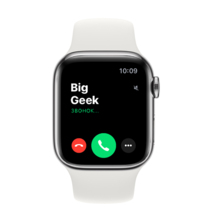 Apple Watch Series 8 GPS + Cellular, 41mm, корпус из стали серебристого цвета, спортивный ремешок (Sport Band) белого цвета