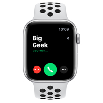 Apple Watch Series 6 Nike+ GPS, 44mm, корпус из алюминия серебристого цвета, спортивный ремешок цвета «чистая платина/чёрный»