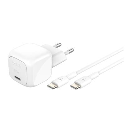 Сетевое зарядное устройство Belkin BoostCharge мощностью 30 Вт (USB-C) и кабель USB-C (1 м) (WCA008)