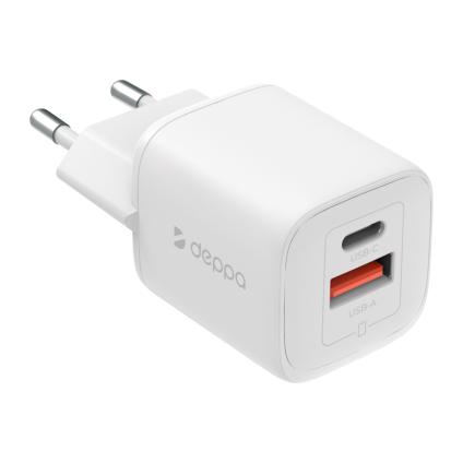 Сетевое зарядное устройство Deppa мощностью 20 Вт (USB-C, USB-A) (GaN)