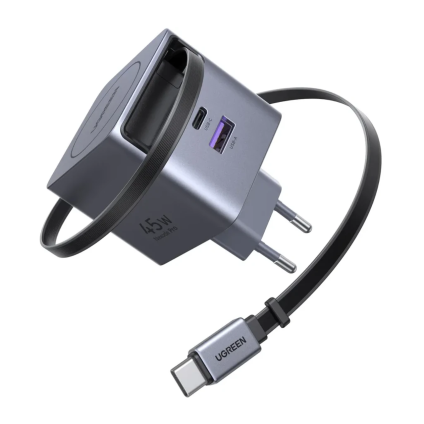 Сетевое зарядное устройство со встроенным кабелем Ugreen Nexode Pro мощностью 45 Вт (USB-C, USB-A) (GaN) (X614)