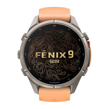 Спортивные часы Garmin fenix 9 Pro, 43 мм, AMOLED, титан, сапфир, силиконовый ремешок цвета «морская ракушка»/«осенний оранжевый» (с inReach)