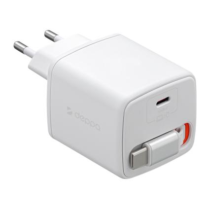 Сетевое зарядное устройство со встроенным кабелем Deppa мощностью 45 Вт (USB-C) (GaN)