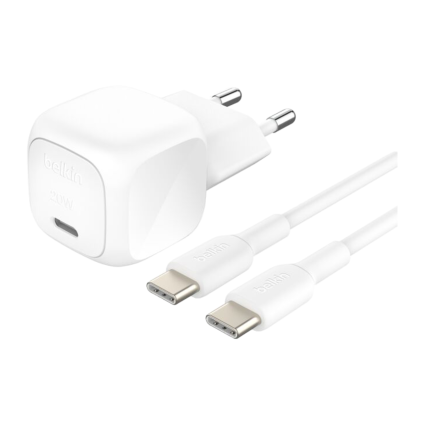 Сетевое зарядное устройство Belkin BoostCharge мощностью 20 Вт (USB-C) и кабель USB-C (1 м) (WCA009)
