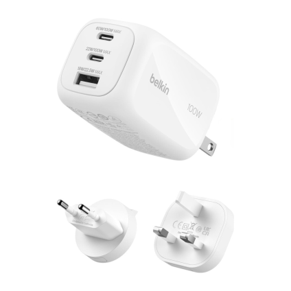Сетевое зарядное устройство Belkin BoostCharge Pro мощностью 100 Вт (2 USB-C, USB-A) (GaN) (WCH016)