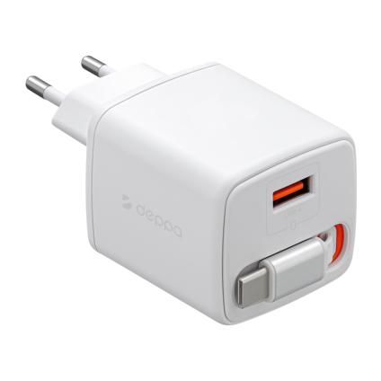 Сетевое зарядное устройство со встроенным кабелем Deppa мощностью 30 Вт (USB-A) (GaN)