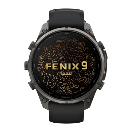 Спортивные часы Garmin fenix 9 Pro, 47 мм, AMOLED, титан с DLC, сапфир, силиконовый ремешок цвета чёрный/«серая галька» (с inReach)