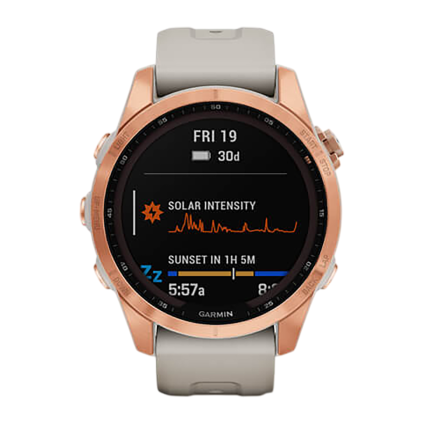 Спортивные часы Garmin fenix 7S Solar Edition, 42 мм, светло-песочный силиконовый ремешок
