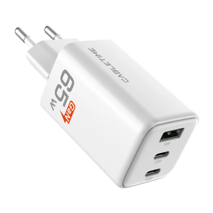 Сетевое зарядное устройство CABLETIME мощностью 65 Вт (2 USB-C, USB-A) (GaN) (CT-GAN65A-P)