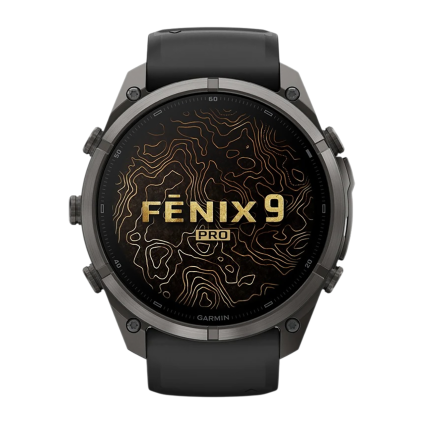 Спортивные часы Garmin fenix 9 Pro, 51 мм, AMOLED, титан с DLC, сапфир, силиконовый ремешок цвета чёрный/«серая галька» (с inReach)