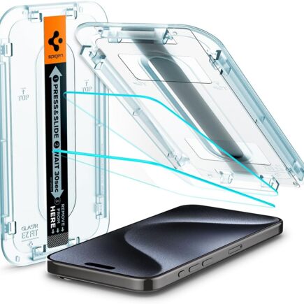 Защитное стекло Spigen GLAS.tR EZ FIT для iPhone 15 Pro (с защитой сенсоров) (комплект — 2 штуки)