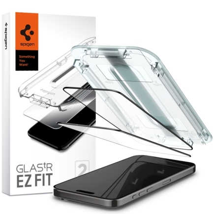 Защитное стекло с установочной формой Spigen GLAS.tR EZ FIT для iPhone 15 Pro (комплект — 2 штуки)