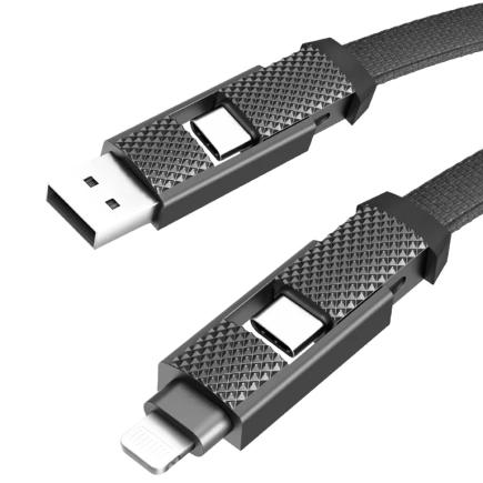 Плоский кабель с нейлоновой оплёткой Energea Bazic GoCharge AluCable USB-C, Lightning — USB-C, USB-A (1 м)