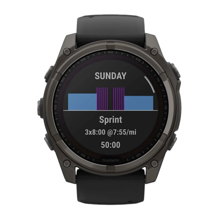 Умные спортивные часы Garmin fenix 8, 51 мм, Solar, сапфир, титан с DLC, силиконовый ремешок цвета «чёрный/серый» - фото 3