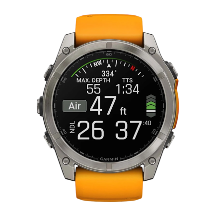 Умные спортивные часы Garmin fenix 8, 51 мм, AMOLED, сапфир, титан, силиконовый ремешок цвета «оранжевый/графит» - фото 6