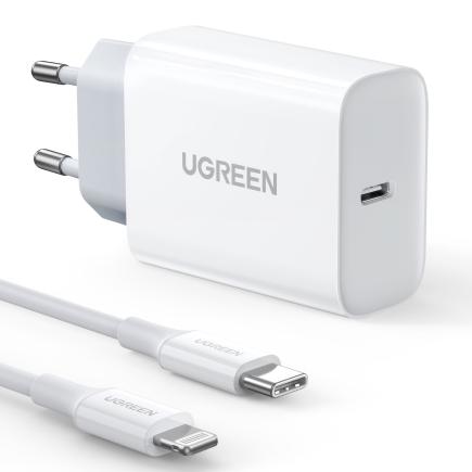 Сетевое зарядное устройство Ugreen мощностью 20 Вт (USB-C) и кабель USB-C — Lightning (1 м) (CD137)