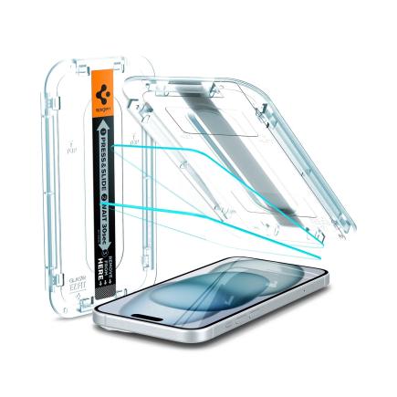 Защитное стекло с установочной формой Spigen GLAS.tR EZ FIT для iPhone 15 Plus (с защитой сенсоров) (комплект — 2 штуки)