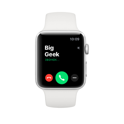 Apple Watch Series 3 GPS, 38mm, корпус из серебристого алюминия, спортивный ремешок белого цвета