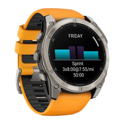 Умные спортивные часы Garmin fenix 8, 51 мм, AMOLED, сапфир, титан, силиконовый ремешок цвета «оранжевый/графит» - фото 1