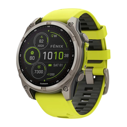 Умные спортивные часы Garmin fenix 8, 47 мм, Solar, сапфир, титан, силиконовый ремешок цвета «жёлтый/графит»