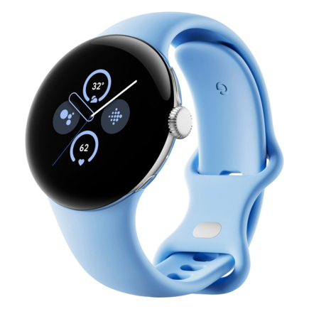 Умные часы Google Pixel Watch 2, Wi-Fi + LTE, «полированный серебристый» корпус, ремешок голубого цвета